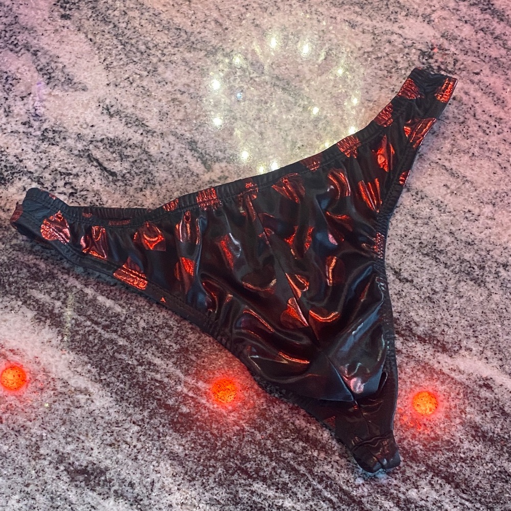 Vintage Black and Red Men's Heart Print Thong Underwear